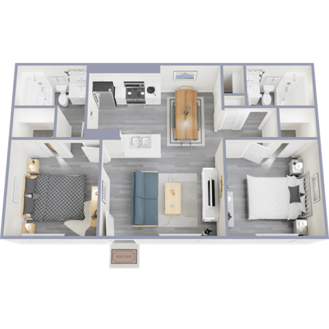 a floor plan of a 2 bedroom 2 bathroom apartment